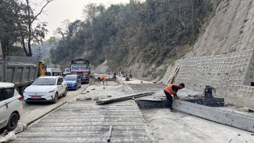 नारायणगढ-बुटवल सडक विस्तार आयोजना : दाउन्नेमा एकतर्फी ढलान सकियो